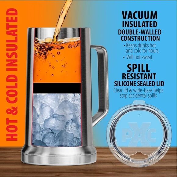 XPAC 22 Ounce Beer Stein with Lid and Handle Stainless Steel - Picture 4 of 10